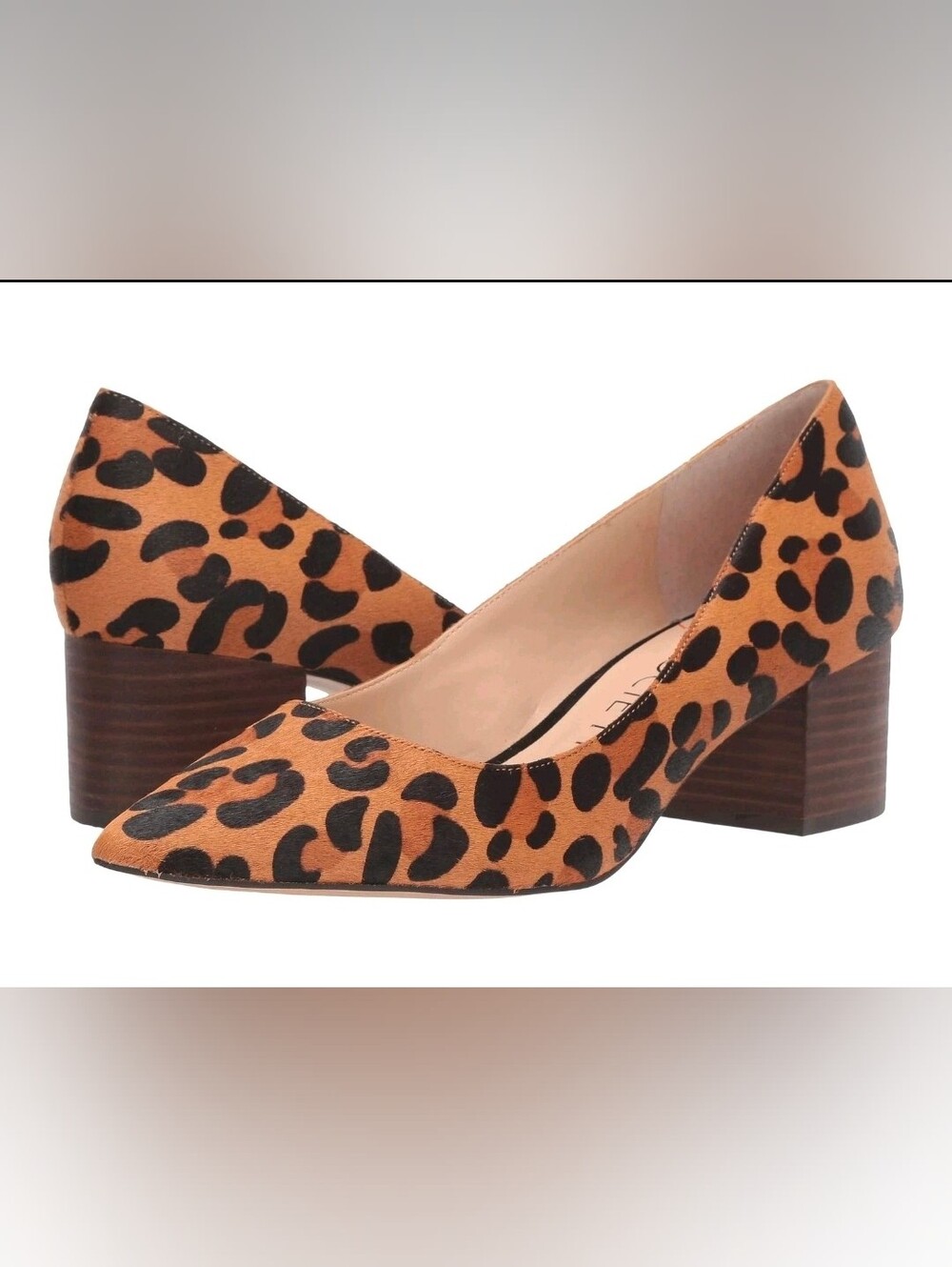 Sole Society Andorra Tan Black Leopard Block Heel Pointed Toe Dress Pumps 8.5